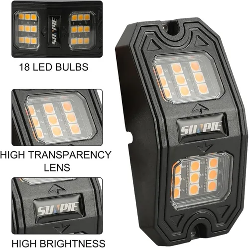 Vista 2 de SUNPIE 8 cápsulas de luz LED de roca ámbar de conexión rápida, 18 chips de ángulo amplio, cables de extensión de 4M para cada luz, almohadillas
