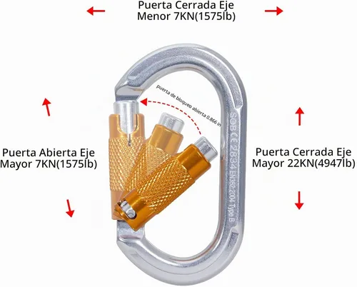 Vista 7 de SOB Clips de mosquetón de escalada con bloqueo automático, conector de mosquetón asimétrico de alta resistencia utilizado para rappel