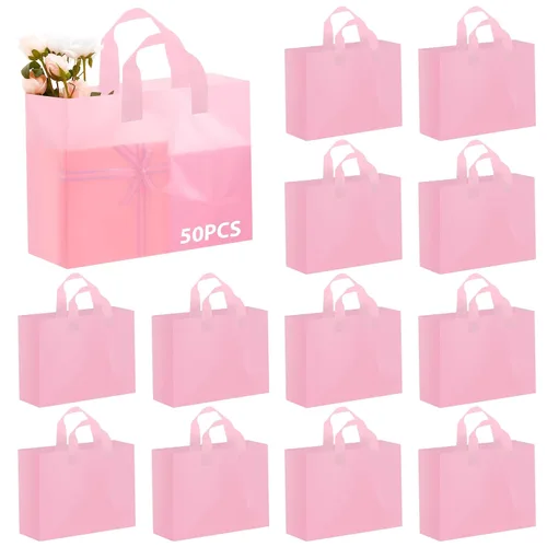 Vista 14 de Amylove 80 bolsas de regalo transparentes a granel con asa, bolsa de plástico esmerilado, embalaje reutilizable, envoltura de golosinas