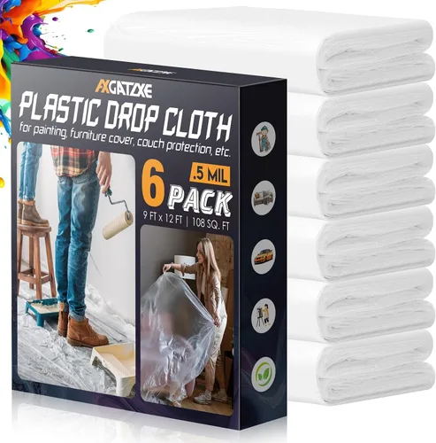 Vista 10 de Lonas de plástico de 12 x 9 pies - 1 Mil (paquete de 1) - Láminas y lonas desechables para pintor para pintar, protección impermeable