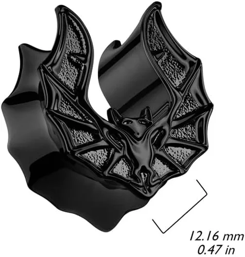 Vista 2 de Pierced Owl Medidores de oreja de acero inoxidable PVD 316L, color negro, se venden como un par