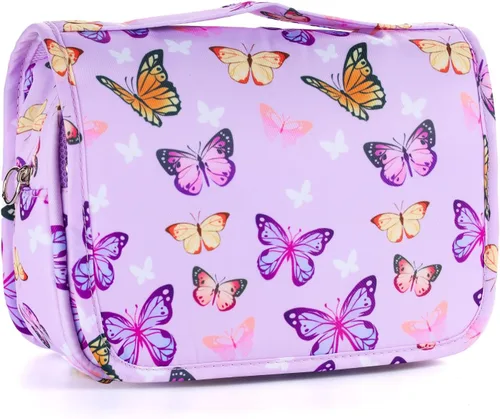 Vista 23 de Bolsa de aseo colgante de tie dye para niñas, bolsa de aseo de viaje para adolescentes, impermeable, para maquillaje y artículos de tocador, bolsa