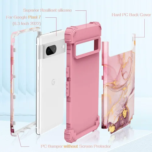 Vista 2 de Funda para Pixel 7, funda para Google Pixel 7, funda protectora de silicona rígida de policarbonato duro 3 en 1, resistente a prueba de golpes