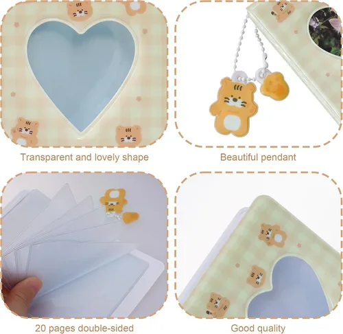 Vista 3 de Carpeta de tarjetas fotográficas de 2 piezas, mini álbum de fotos Kpop, carpeta Kpop Love Heart Hollow de 3 pulgadas, soporte para mini libro