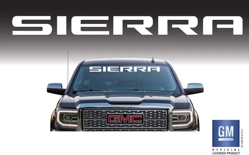 Vista 2 de Calcomanía blanca para parabrisas GMC Sierra 2015-2026 con licencia GM