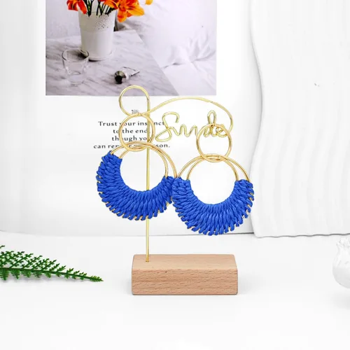 Vista 3 de Ronglry Aretes bohemios de ratán de rafia para mujeres y niñas, ligeros, hechos a mano, de mimbre trenzado, grandes, divertidos, modernos, regalos
