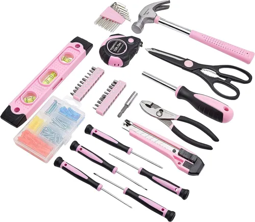 Vista 2 de Amazon Basics Kit de herramientas para el hogar con estuche de almacenamiento, 142 piezas, rosa, 13.39 x 9.25 x 2.95 pulgadas