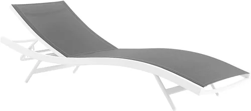 Vista 4 de Modway Glimpse Silla de malla de aluminio para patio al aire libre, junto a la piscina, tumbona en blanco y gris Blanco Gris