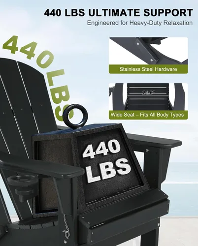 Vista 6 de Sillas Adirondack plegables – Silla Adirondack de plástico con soporte para tazas, sillas para exteriores resistentes a la intemperie