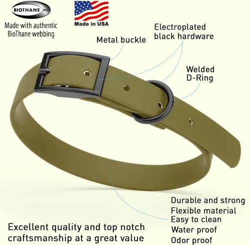 Vista 280 de Dogline Biothane - Collar impermeable para perro con hebilla de liberación rápida, resistente cincha de nailon recubierta con resistente y a prueba