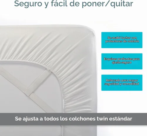 Vista 6 de PUREgrace Protector de colchón tamaño individual – Funda de colchón refrescante de fibra de eucalipto Tencel impermeable transpirable con correas