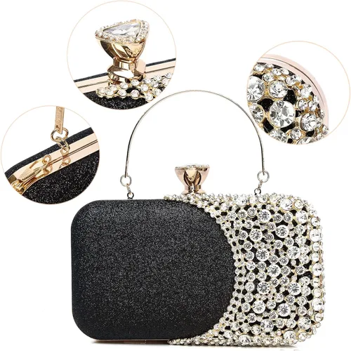 Vista 4 de FIVE FLOWER Womens Crystal Evening Clutch Bag Wedding Purse Bridal Prom Handbag Party Bag