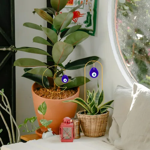 Vista 4 de Paquete de 2 enrejados pequeños para plantas en maceta, estacas de soporte de metal dorado para plantas trepadoras de interior, accesorios