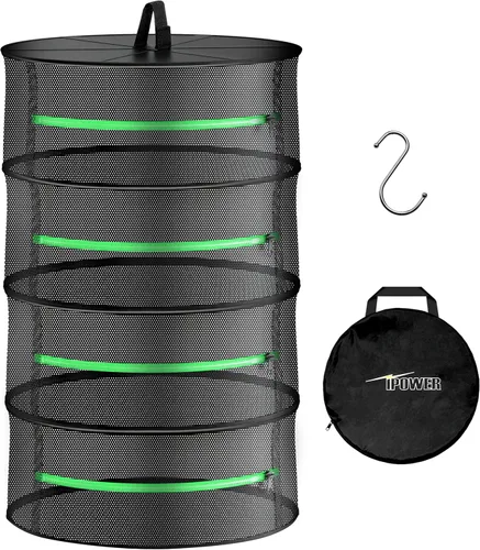 Vista 15 de iPower Red de secado plegable de malla para hierbas de 2 pies y 6 capas con cremalleras, anillo resistente para plantas hidropónicas, bolsa