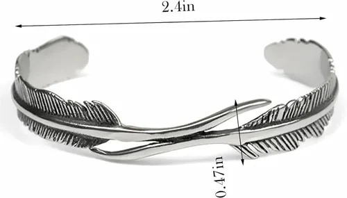 Vista 2 de Pulsera de plumas de plata Lucky Hope Cuff Jewelry Simple Retro para mujeres y hombres