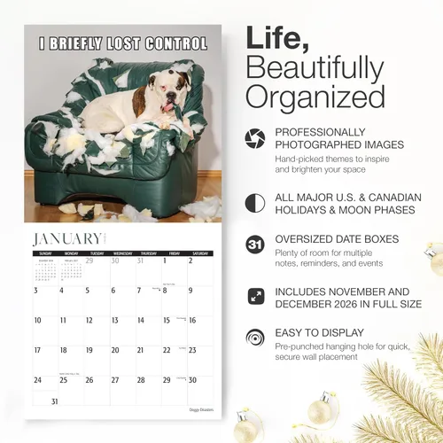 Vista 2 de RED EMBER Calendario de pared Doggy Disasters 2027 de 12 meses 01 - Perros traviesos