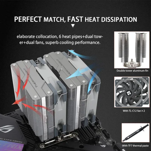 Vista 4 de Thermalright Peerless Assassin 120 - Enfriador de aire para CPU, 6 tubos de calor, ventiladores PWM duales de 4.724 in, 1550 rpm ± 10%, radiador