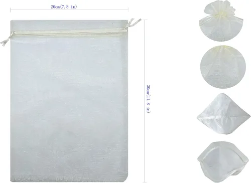 Vista 3 de Ankirol 100 bolsas de organza transparente de 8 x 12 bolsas grandes de organza con cordón (crema)