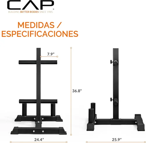 Vista 4 de CAP Olympic Bumper Plate Tree Rack with Barbell Holders, Heavy-Duty Weight Plate Storage Rack for Home Gym, Steel Olympic Plate Organizer Stand