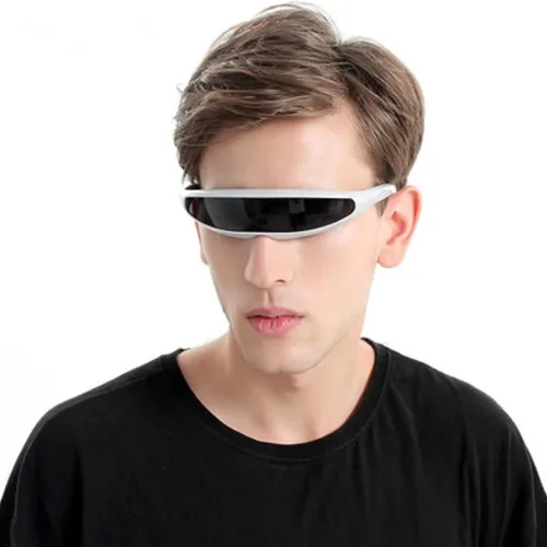 Vista 4 de KFPH Gafas de sol futuristas estrechas cíclopes UV400 Robot Space Costume Color Mirror Lens Party Rave Gafas futuristas