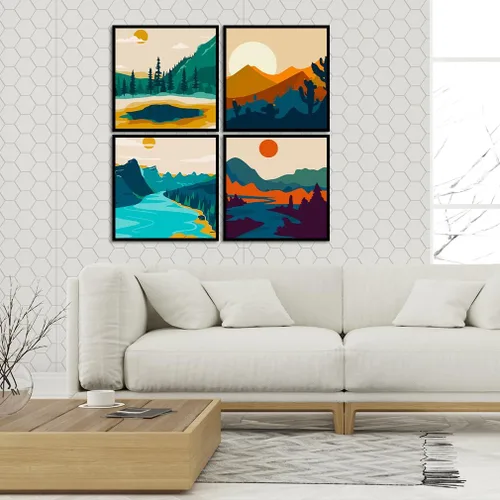 Vista 3 de FQOVKYN Paquete de 4 pinturas de atardecer por números para adultos principiantes, pintura de paisajes por números sobre lienzo, pintura acrílica