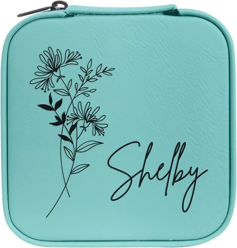 Vista 102 de Joyero de flores de nacimiento personalizado Estuche de viaje (cuero crudo, abril - guisante dulce)