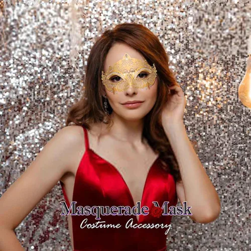 Vista 3 de Nicute Máscara de mascarada de metal brillante con diamantes de imitación para fiesta, bar, graduación, máscara veneciana, accesorio para disfraces