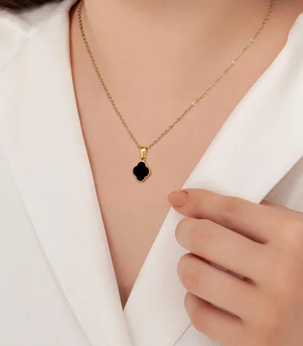Vista 4 de Vivflavor - Juego de aretes de trébol de buena suerte para mujeres y niñas, collar clásico con colgante de trébol de 4 hojas, diseño de trébol