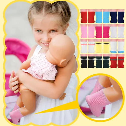 Vista 2 de Honoson 16 pares de calcetines de muñeca para muñecas estadounidenses de 18 pulgadas, accesorios de regalo para vacaciones, cumpleaños, multicolor
