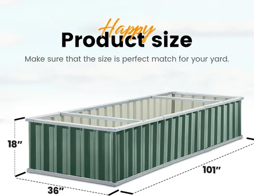 Vista 9 de KING BIRD - Cama de jardín elevada galvanizada con 2 métodos de instalación para bricolaje, kit de caja de maceta elevada de 101 x 36 x 18 pulgadas