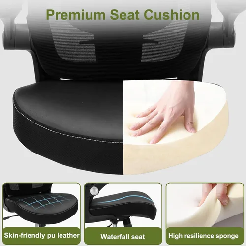 Vista 7 de Ergonomic PU Leather Office Chair, 400lbs Weight Capacity, Breathable Mesh Back, Adjustable Height & Flip-Up Arms, Heavy Duty Computer Desk Chair