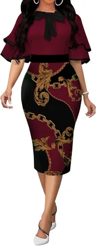 Vista 3 de FoveNK Vestido de tubo para mujer, elegante, manga con volantes, entallado, para ir al trabajo, con cremallera