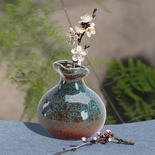 Vista 6 de Florero de cerámica, jarrones de flores esmaltadas, modernos jarrones decorativos de flores secas, jarrón elegante floral para repisa, centros