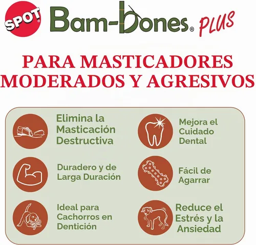 Vista 3 de SPOT Bam-Bones Plus Branch - Fibra de bambú y nailon, masticable duradero y de larga duración para perros masticadores agresivos, gran juguete