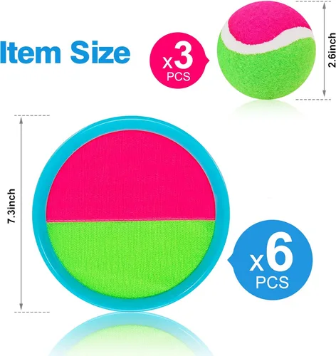 Vista 3 de Juegos al aire libre, juego de lanzamiento y pelota con 6 paletas y 3 pelotas, juegos de patio perfectos para niños de 4 a 8 años, regalos de Pascua