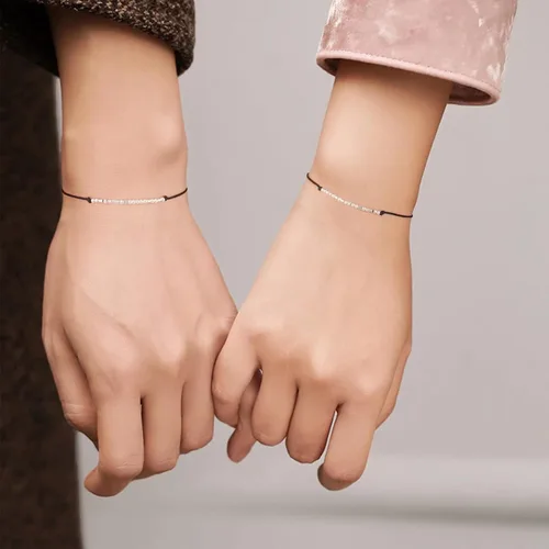 Vista 4 de Pulseras de plata de ley con código morse, regalos para mujeres, 2 piezas de promesa de meñique a juego, pulseras de amistad, divertidas e