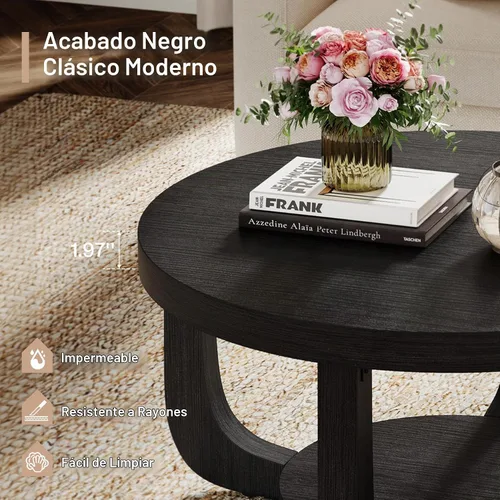 Vista 6 de Tribesigns - Mesa de café redonda, mesa de café circular de 2 niveles con almacenamiento, mesa auxiliar moderna de acento de madera para sala