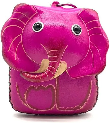 Vista 11 de Handmade Vintage Genuine Leather 3D Animal Elephant Coin Purse With Removable Wrist Strap (Brown)