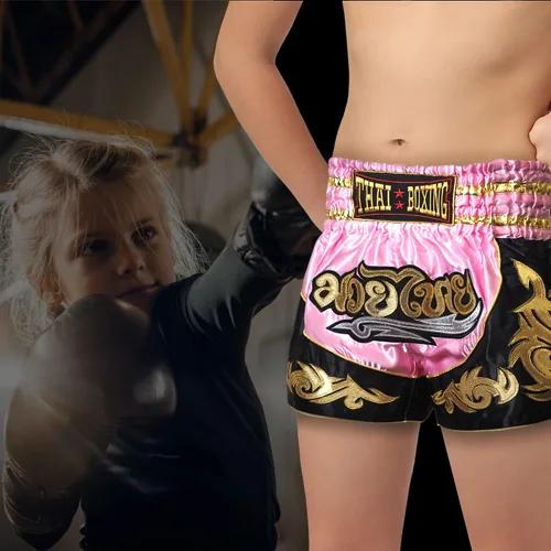 Vista 6 de Pantalones cortos de Muay Thai para niños (4 años a 10 años), boxeo, kickboxing, artes marciales mixtas para niños y niñas