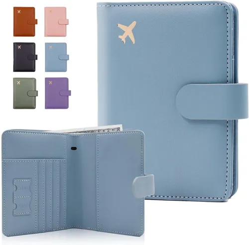 Vista 54 de Melsbrinna Funda de cuero prémium para pasaporte, impermeable, con bloqueo RFID, cartera de viaje con soporte para bolígrafo, bonito libro