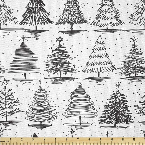 Vista 47 de Ambesonne Tela Navideña por Yarda, Tema Navideño Colorido Vivo Piñas de Pino Ramas Hombre de Jengibre Imagen de Bayas Estampada, Tela de Punto