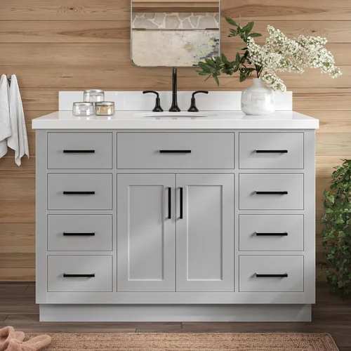 Vista 40 de ARIEL Hepburn - Tocador de baño de 30 pulgadas con fregadero, madera maciza, encimera y protector contra salpicaduras de cuarzo blanco puro de 1.5