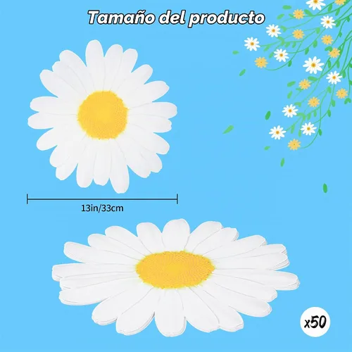 Vista 2 de 50 manteles individuales de papel desechables con diseño floral de margaritas con recortes en forma de flor
