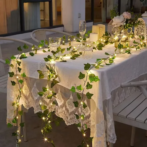 Vista 6 de Fielegen Ivy Vine de 6.56 pies con 20 luces LED de hadas, paquete de 2 2 pack ivy garland with lights, no assembly needed. 2AA battery powered.