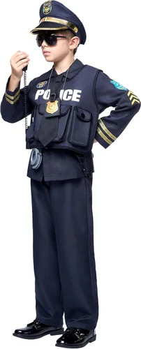 Vista 8 de Spooktacular Creations Disfraz de policía para niños (niños) en estilo oscuro prémium para eventos temáticos de policía, fiestas y más