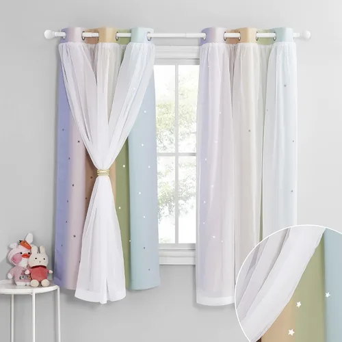 Vista 37 de NICETOWN Cortinas para dormitorio de niñas, cortinas de arco iris, cortinas de estrellas, cortinas de princesa, decoración de habitación