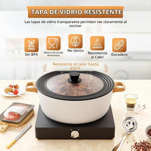 Vista 5 de Tapa universal para ollas, sartenes y sartenes de 7.5 a 9.5 pulgadas, tapa de vidrio para sartén