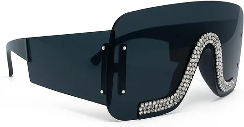 Vista 3 de bullabulling Lentes de sol cuadrados retro para mujeres y hombres, diseño moderno con diamantes de imitación, lentes de sol clásicos de los años 90