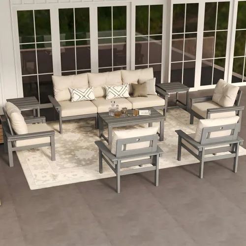 Vista 21 de Juego de muebles de patio HDPE de 13 piezas con mesas
