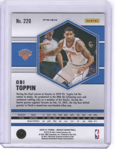 Vista 2 de 2020-21 Panini Mosaic Mosaic Green #220 Obi Toppin - Rookie Year